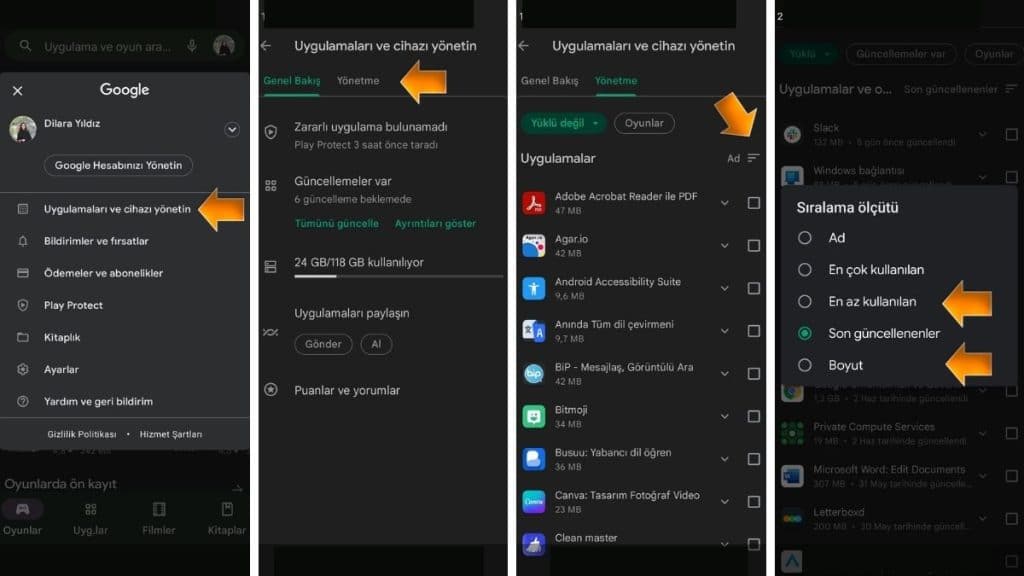 Az Kullandığınız ve Boyutu Yüksek Olan Uygulamaları Silme - 1